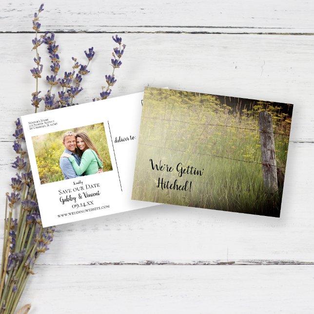 Rustic Fence Post and Wildflowers Country Wedding Announcement Postcard (Creator Uploaded)