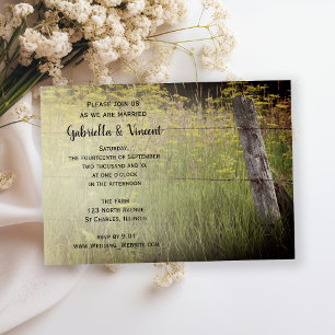 Rustic Fence Post and Wildflowers Country Wedding Invitation