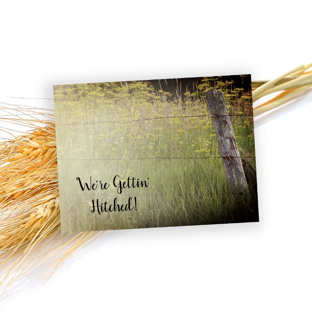 Rustic Fence Post Wildflowers Country Wedding Announcement Postcard (Creator Uploaded)