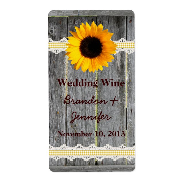Rustic Fence & Sunflower Mini Wine Labels (Front)