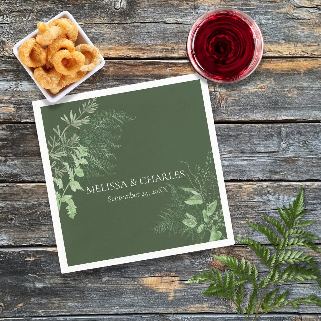 Rustic Fern Foliage Emerald Dinner Wedding Napkin (Creator Uploaded)
