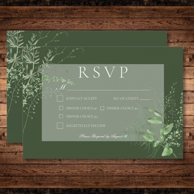 Rustic Fern Foliage Emerald Green Dinner Wedding RSVP Card (Rustic Fern Foliage Emerald Green Dinner Wedding RSVP Card)