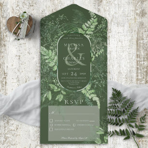 Rustic Fern Green Foliage Emerald Dinner All In One Invitation