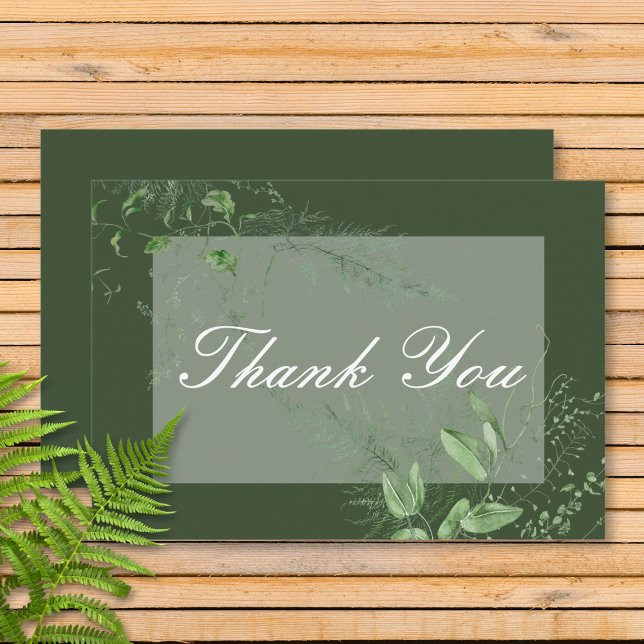 Rustic Fern Green Foliage Emerald Green Wedding Thank You Card (Creator Uploaded)