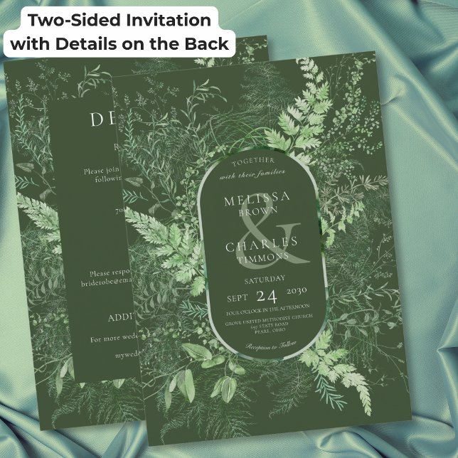 Rustic Fern Green Foliage Green Two Sided Wedding Invitation (Rustic Fern Green Foliage Green Two Sided Wedding Invitation)