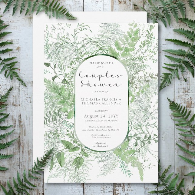 Rustic Fern Green Foliage White Couples Shower Invitation (Rustic Fern Green Foliage White Couples Shower Invitation)