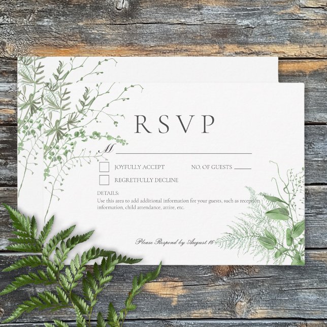 Rustic Fern Green Foliage White No Dinner RSVP Card (Rustic Fern Green Foliage White No Dinner RSVP Card)
