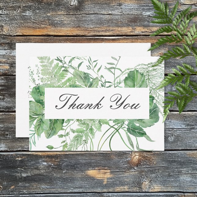 Rustic Fern Green Foliage White Wedding Thank You Card (Rustic Fern Green Foliage White Wedding Thank You Card)
