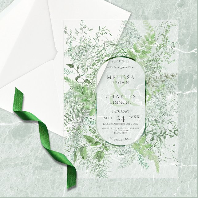 Rustic Fern Green Foliage White Wedding Vellum Invitations (Rustic Fern Green Foliage White Wedding Vellum Invitation)