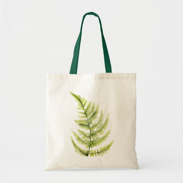 Rustic Fern Leaf Botanical Watercolor Greenery Tote Bag (Front)