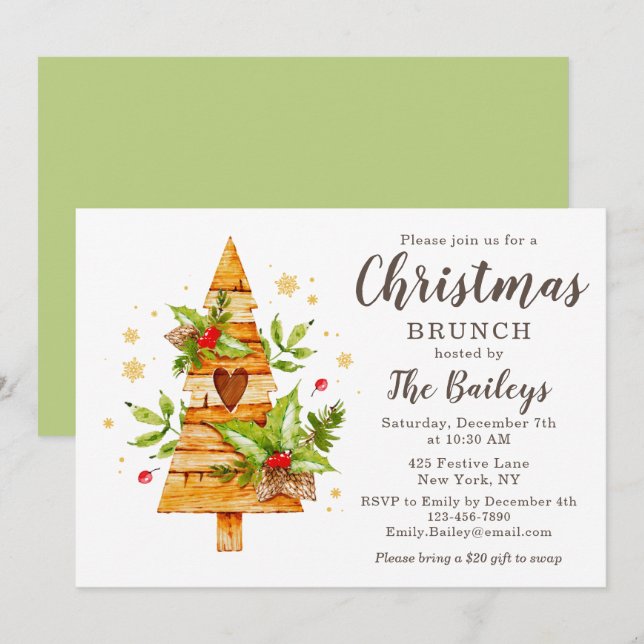 Rustic Festive Christmas  Holiday Christmas Brunch Invitation (Front/Back)