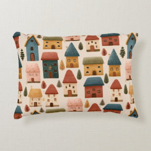 Rustic Festive Christmas Houses Seamless Pattern Decorative Cushion