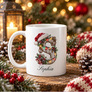 Rustic Festive Christmas Monogram Letter S Coffee Mug