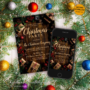 Rustic Festive Christmas Party Invitation