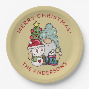 Rustic Festive Gnome Snowman Christmas Paper Plate