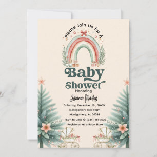 Rustic Festive Rainbow Christmas Baby Shower Invitation