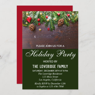 Rustic Festive Red & Green Country Holiday Party Invitation