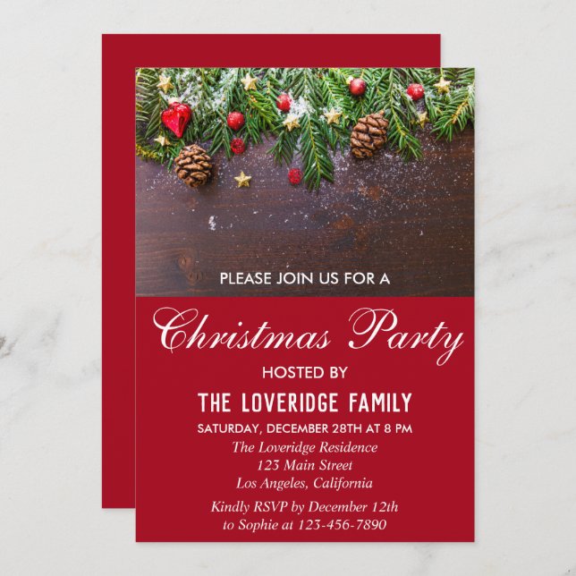 Rustic Festive Red Holiday Country Christmas Party Invitation (Front/Back)