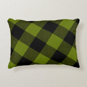 Rustic Field Green & Black Buffalo Plaid Pattern Decorative Cushion