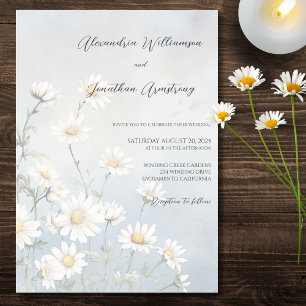 Rustic Field of Daisies on Pale Blue Wedding Invitation