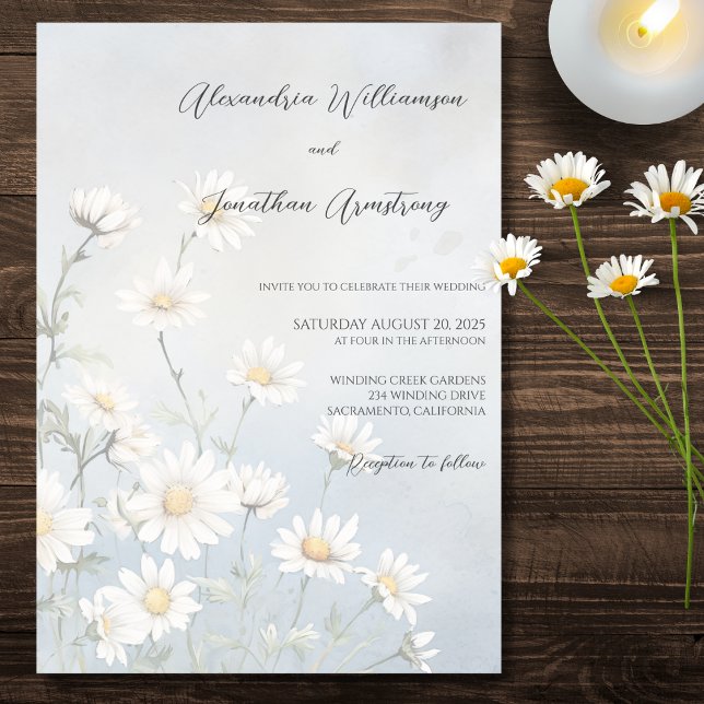Rustic Field of Daisies on Pale Blue Wedding  Invitation (Creator Uploaded)