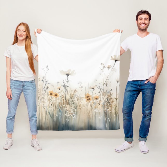 Rustic Field of Wildflowers Watercolor Fleece Blanket (In Situ)