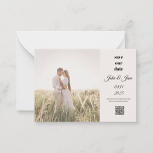 Rustic Field Photo Save the Date with QR Code Card