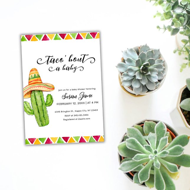 Rustic Fiesta Taco Watercolor Cactus Baby Shower Invitation (Rustic Fiesta Taco Watercolor Cactus Baby Shower Invitation)