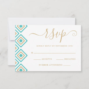 Rustic Fiesta Wedding Reply Card Blue Diamond