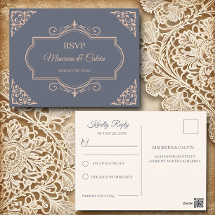 Rustic Filigree, Wedding RSVP Postcard