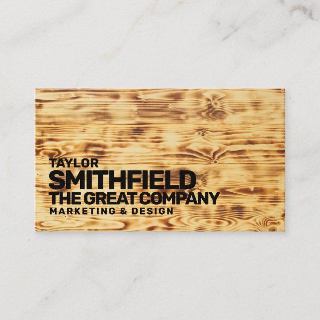 Rustic Fire Grain Wooden Business Card (Front)