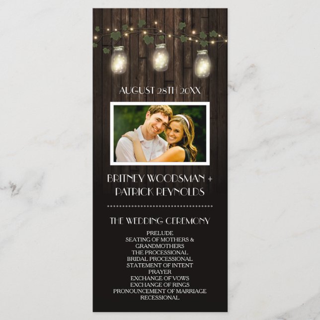 Rustic Firefly + Vine Vineyard Wedding Programs Programme (Front)