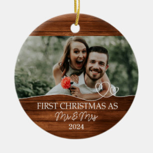 Rustic First Christmas as Mr. & Mrs.  Ceramic Tree Decoration