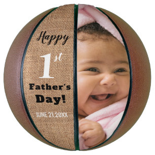 Rustic First Father's Day Personalized Photo Basketball