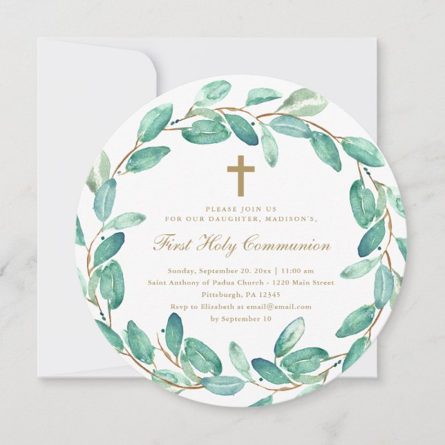 Rustic First Holy Communion Photo Invitation (Front)