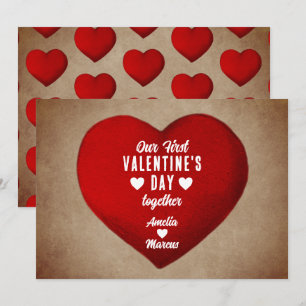 Rustic First Valentine's Day Together Red Heart Holiday Card