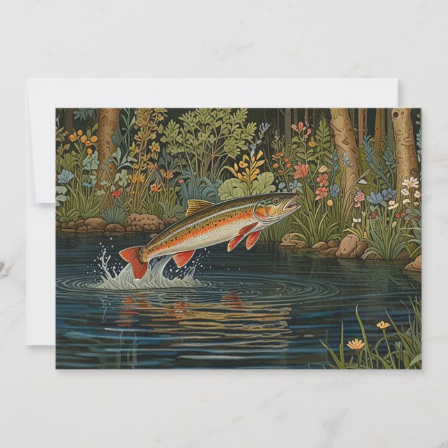Rustic fish fishing fly fishing invitation (Front)