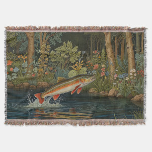 Rustic fish fishing fly fishing throw blanket