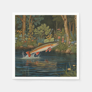 Rustic fish fishing jumping fishing trout salmon napkin