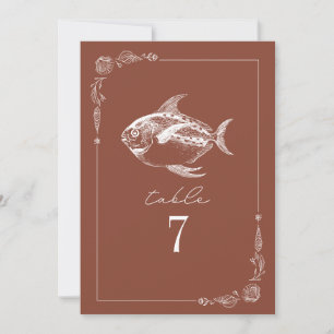 Rustic Fish Terracotta Wedding Table Number