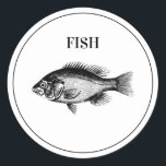 Rustic Fish Wedding Meal Choice Classic Round Sticker<br><div class="desc">Elegant rustic wedding meal choice stickers - perfect to place on the back of place cards to specify your guests meal choice. Also perfect for rehearsal dinners and large family gatherings.</div>
