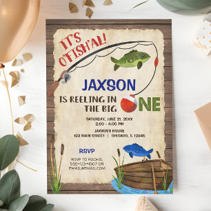 Rustic Fishing 1st Birthday Boy Invitation
