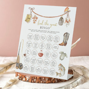 Rustic Fishing Baby Shower Find the Guest Bingo  Pedestal Sign