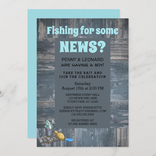 Rustic Fishing Boy Baby Couples Shower Invitation (Front/Back)