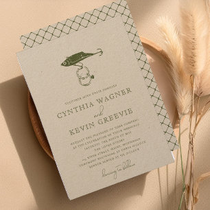 Rustic Fishing Lure Rings Moss Green Kraft Brown Invitation