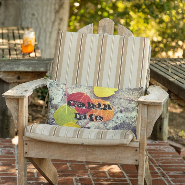 Rustic Five Colourful Fall Aspen Leaves Photograph Lumbar Cushion (Chair)