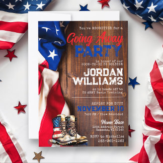 Rustic Flag Military Solider Going Away Party Invitation