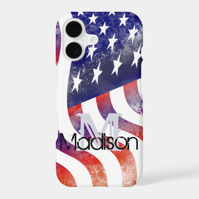 Rustic Flag USA American Monogram Initial Name (Back)