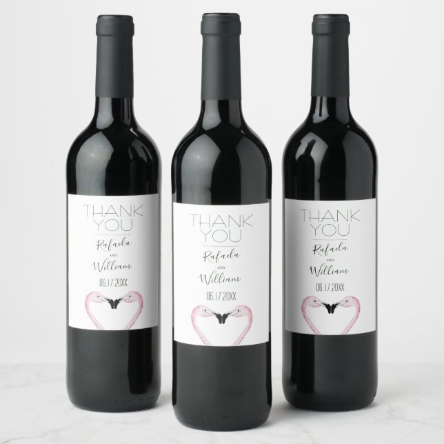 Rustic Flamingo Wedding Thank You Wine Label (Bottles)