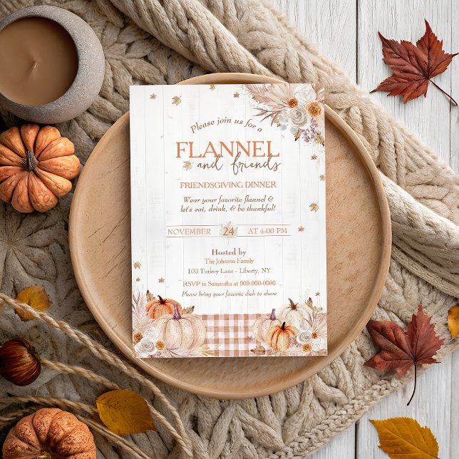 Rustic Flannel and Friends Thanksgiving Party Invitation (Creator Uploaded)